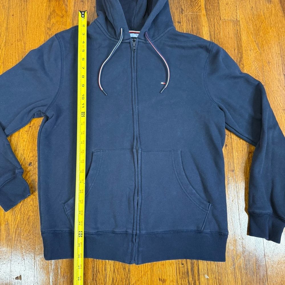 Men's Tommy Hilfer Zip Up Size Medium Navy Blue Long Sleeve Jacket with Hood - Picture 3 of 6